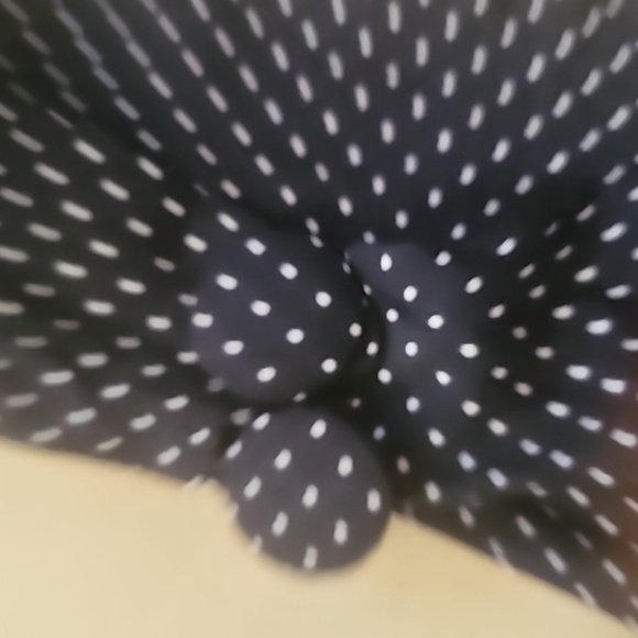 Vintage Navy Polka Dot V-neck Back Cut Out Strap Front Split Dress SZ 7/8 - Picture 8 of 16